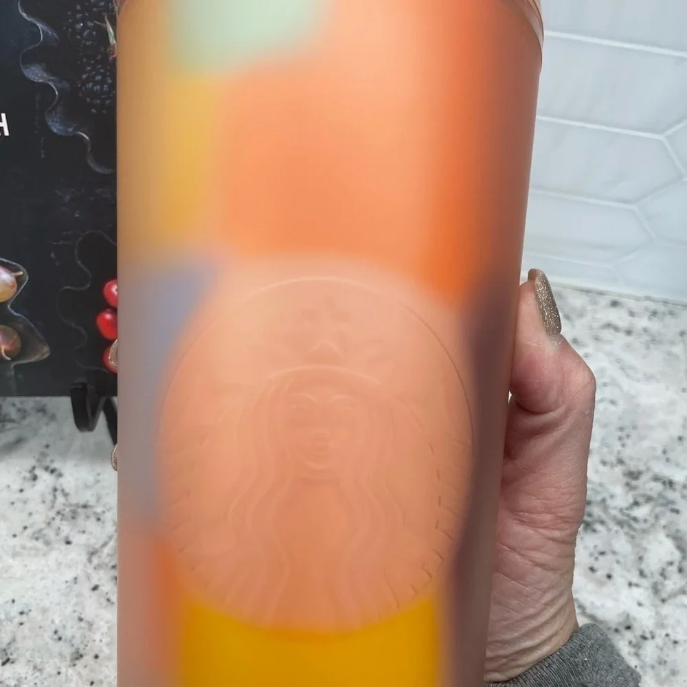 Starbucks 2024 Multicolor Patterned Peach Coral Soft Touch Target Tumbler. NWT!